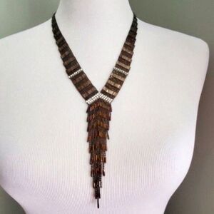 Multi Colored Bronze Gold Brown Beaded & Rhinestone Tiered Adjustable Necklace